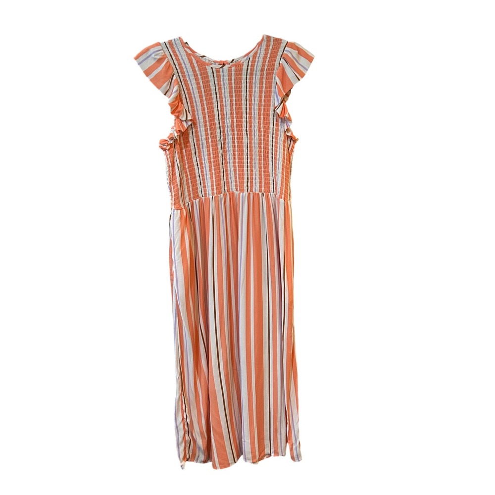 A New Day Striped Maxi Dress Ruffle Sleeves Open Back Casual Summer S‎
